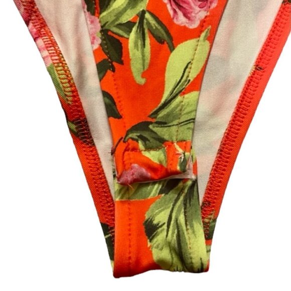 Zara NWT Orange Floral Stretch Deep V Neck Sleeveless Draped Bodysuit Medium - Picture 6 of 16